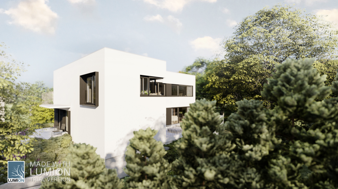 Wizualizacja zewnętrzna - widok tylny z tarasem